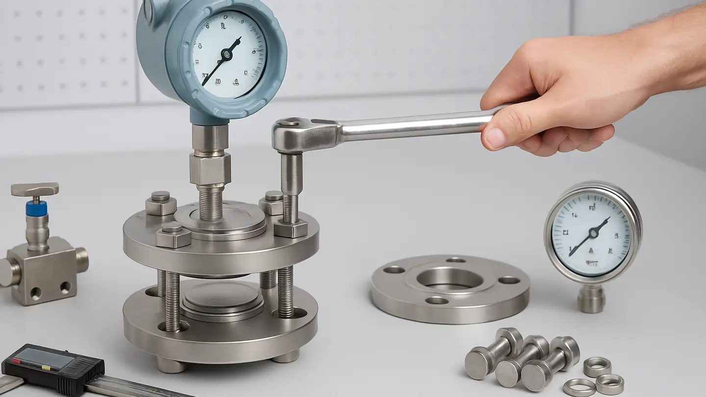 Flanged diaphragm seal mounted between process flanges
