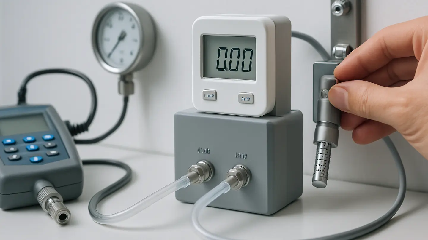 Differential pressure sensor used to monitor pressure between controlled-environment rooms