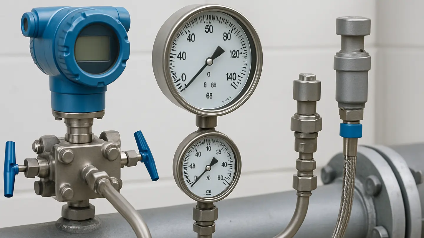 Pressure gauge and isolation valve installed on pipeline instrumentation