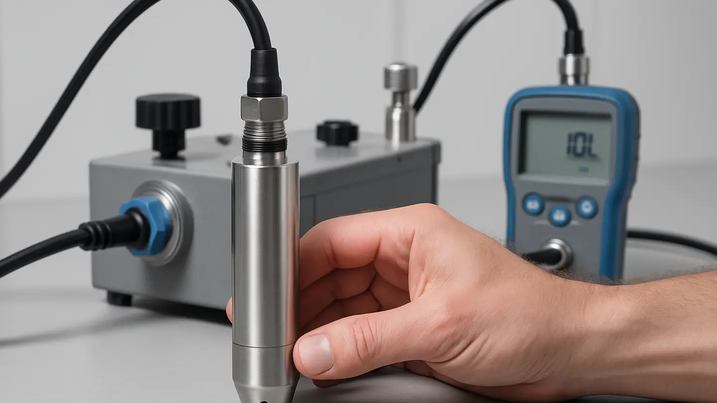 Submersible pressure transmitter measuring liquid level in a tank
